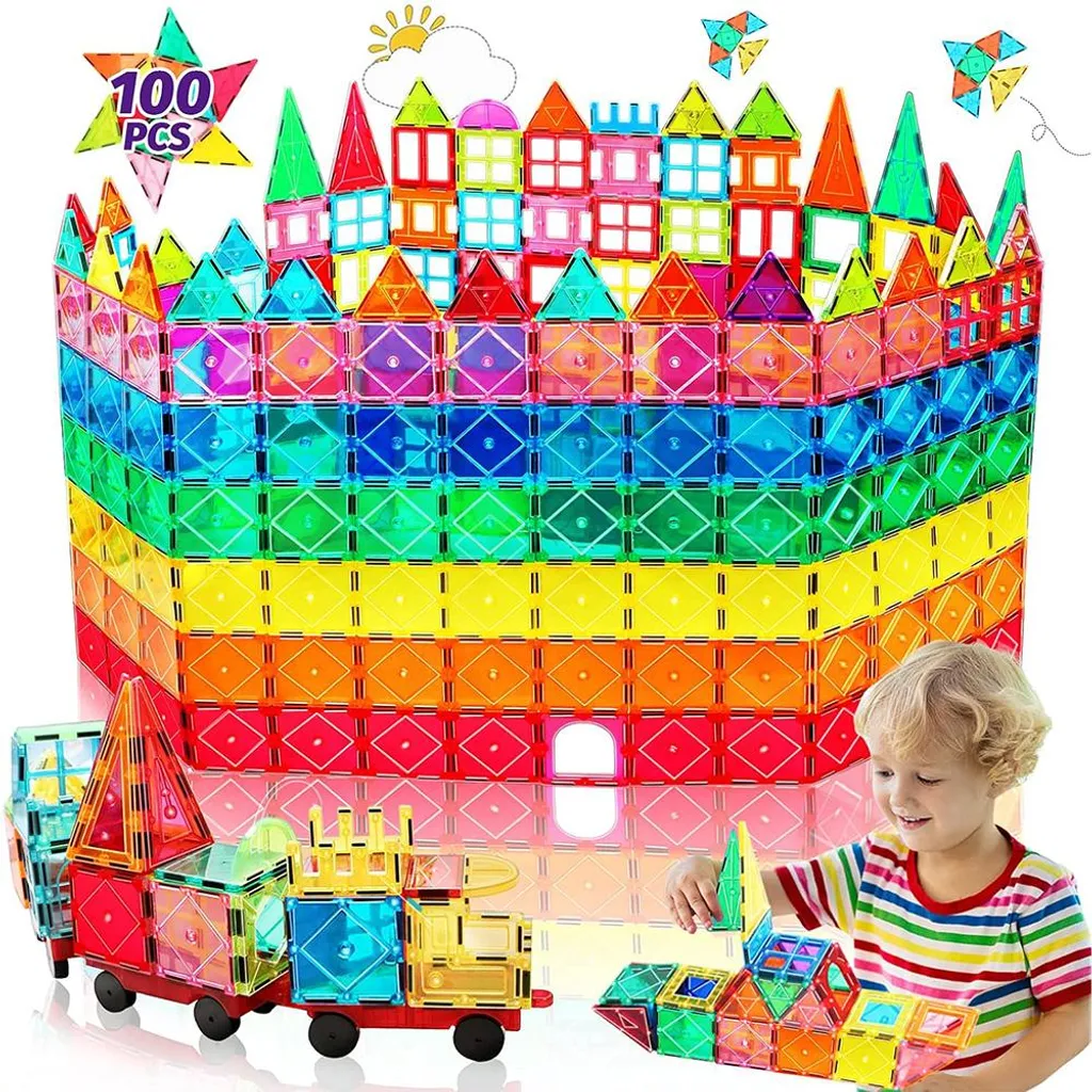 Blocs de construction magnétiques 100 pièces avec 2 voitures de course