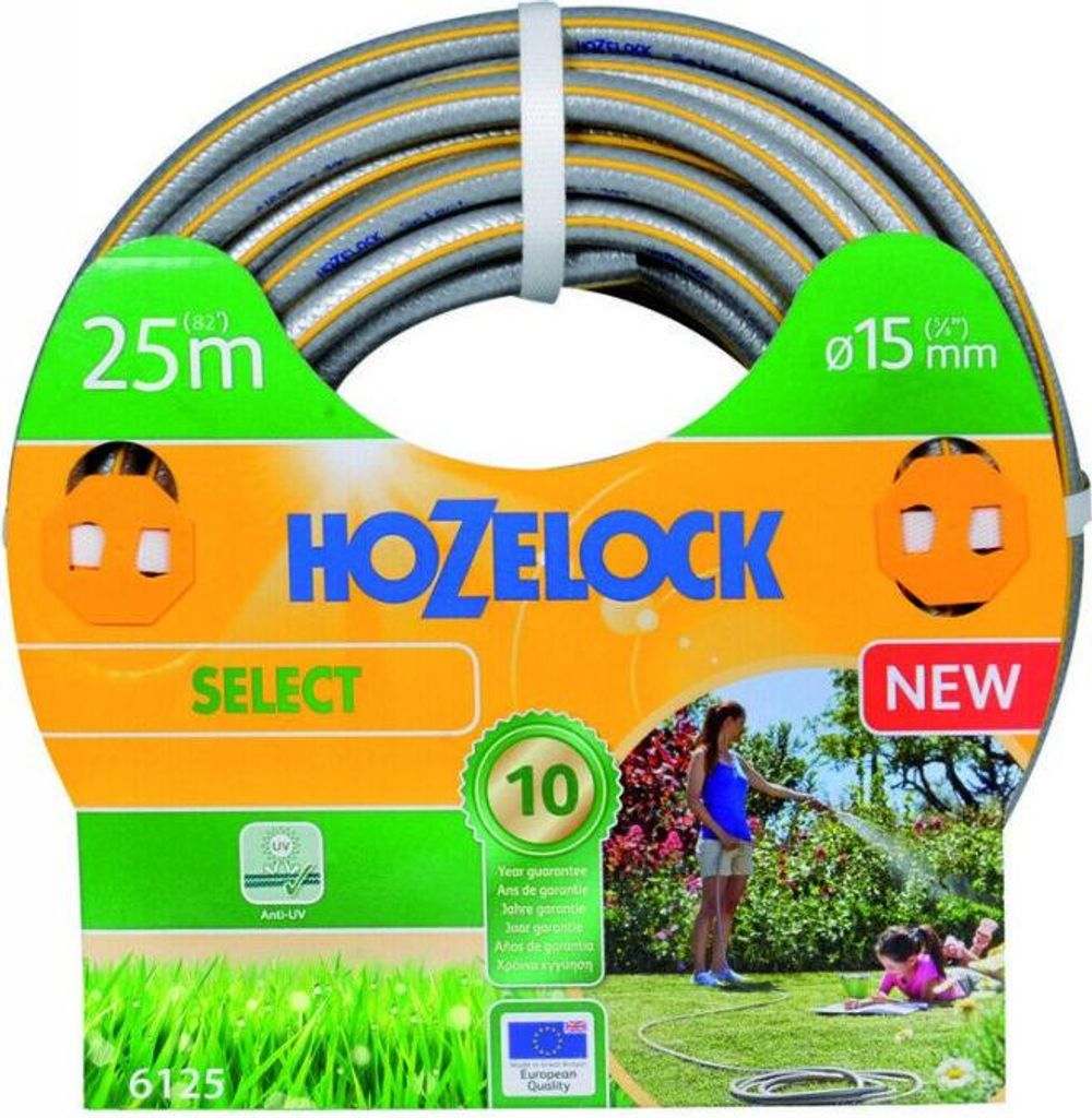 Hozelock 6125P0000, 25 m, Grau, Gelb, Nur der Schlauch, PVC, 1,5 cm, Frankreich