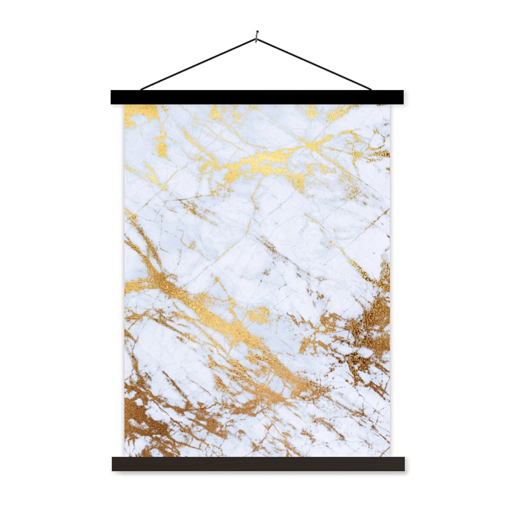 MuchoWow Textilposter Marmor - Gold - Weiß - Luxe - Marmoroptik - Glitzer 60x80 cm mit schwarzem Rahmen - Plakathalter