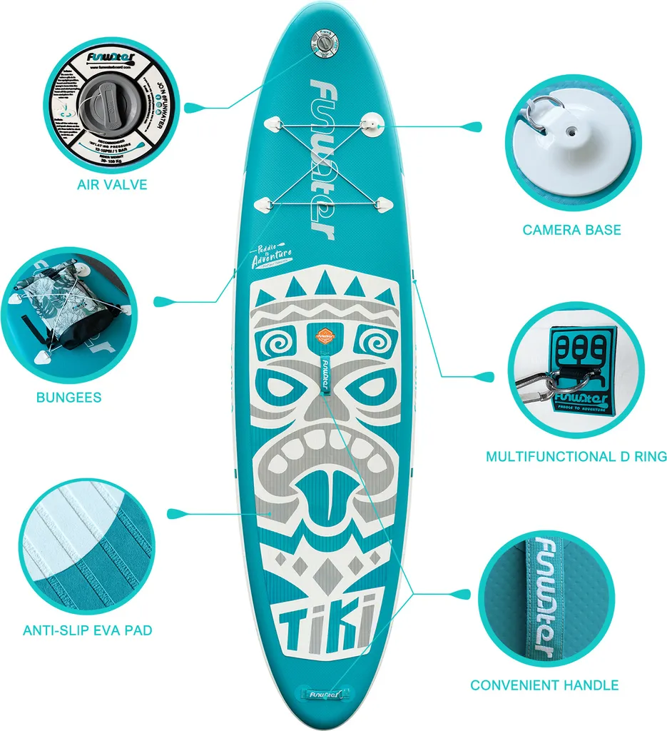 Pack Paddle Gonflable de Randonnée Turquoise 320cm pour Lac et Mer
