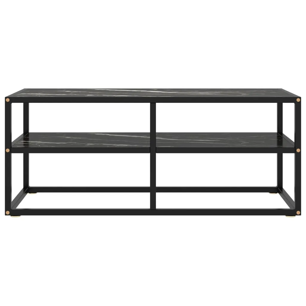 Support TV 100 cm pour Petit Salon - Look Marbre Noir et Verre Moderne