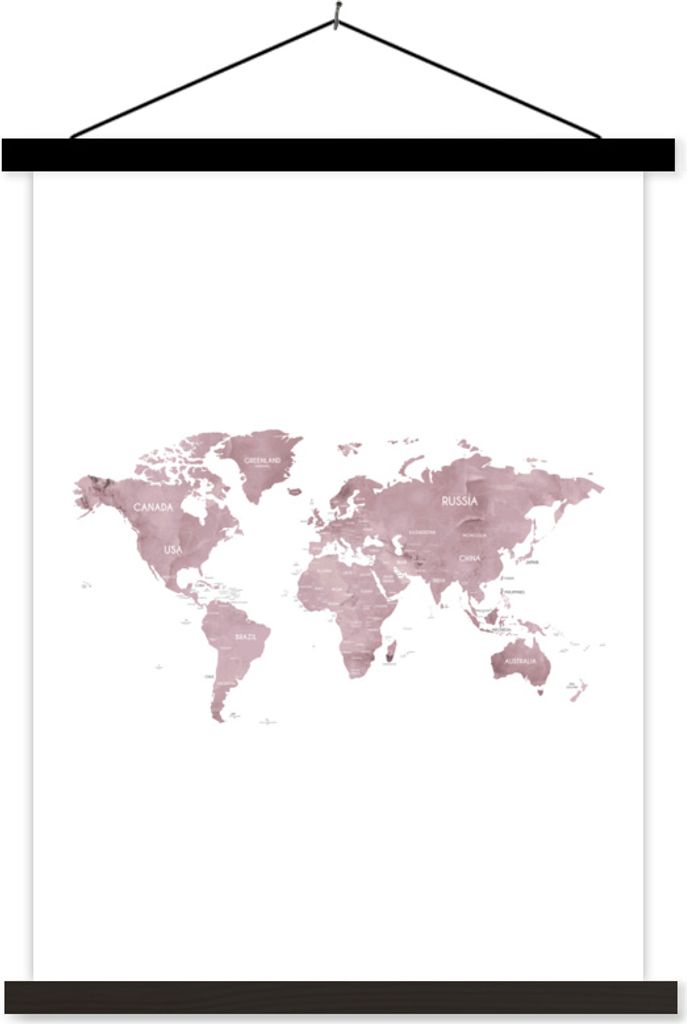 MuchoWow Textilposter Weltkarte - Marmor - Rosa 40x53 cm mit schwarzem Rahmen - Abbildung