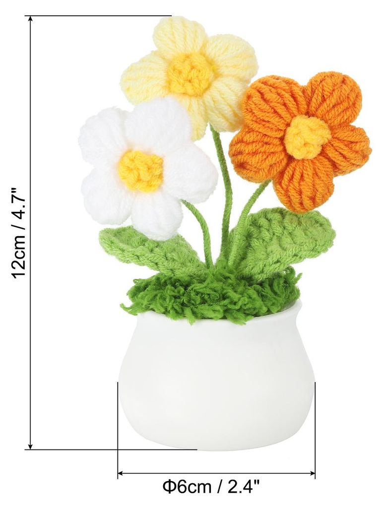 Geh?kelte Blumen im Topf, handgefertigte gestrickte Mini-Topfpflanzen, Puff-Strickblumen als kš¹nstliche Blumen fš¹r Valentinstagsgeschenke , w...