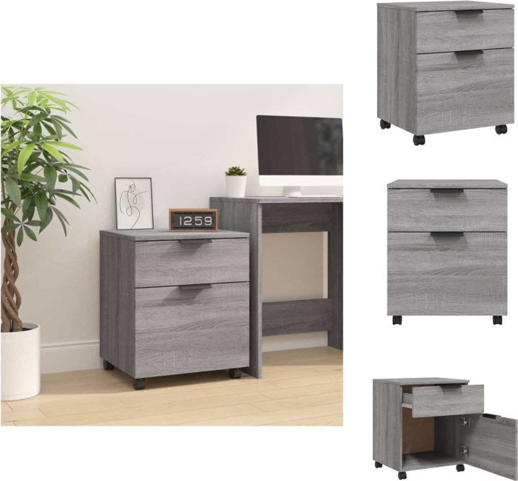 vidaXL Mobiler Aktenschrank mit Rollen Grau Sonoma 45x38x54 cm - Aktenschränke