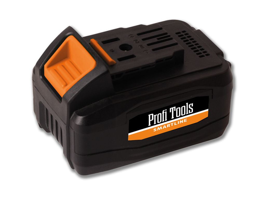 A black and orange battery pack for a power tool, shown against a white background.