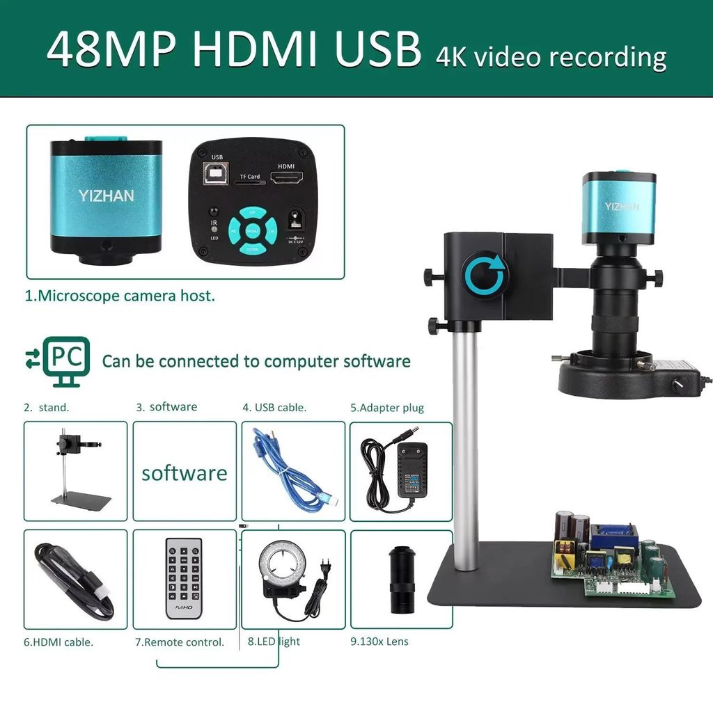 Digitales Mikroskop - Industrielle Videokamera - 4K Videoaufzeichnung - USB- & HDMI-Ausgang - C-Mount Objektiv 130x Vergrößerung - Für Löten un...