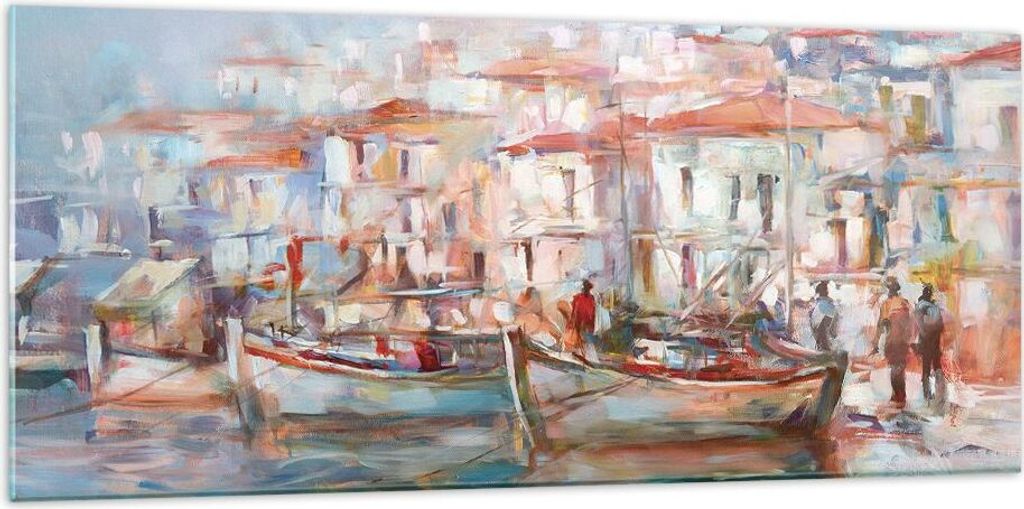 Bilder auf glas - Einteilig - Insel Boote Hafen - 120x50cm - Glasbilder - Wandbilder - Bilder - zum Aufhängen bereit - Wanddekoration aus Glas - G...