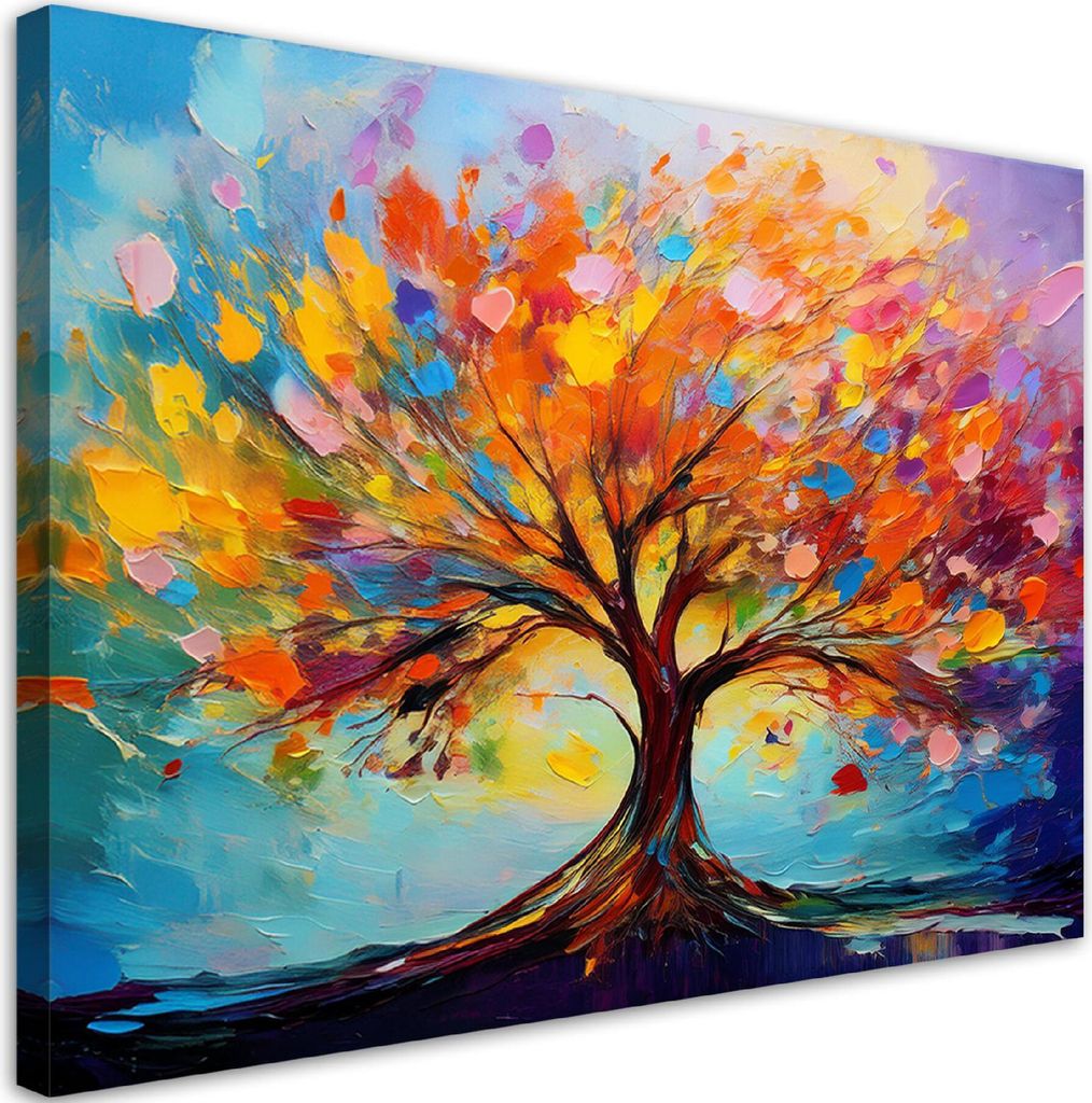Leinwandbild Bunter Baum der Liebe Natur 90x60 Feeby Bunt bild für die wand bereit zum aufhängen