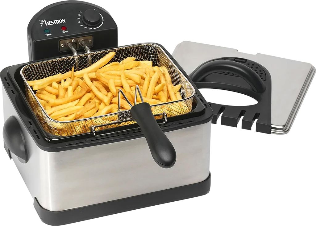 Bestron XL Öl-Fritteuse, 4 Liter, spülmaschinengeeignet, 2000 W, Farbe: silber
