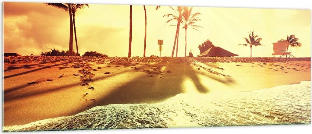 Bilder auf glas - Strand Meer Palme - 140x50cm - Glasbilder - Wandbilder - Kunstdruck - zum Aufhängen bereit - Wanddekoration aus Glas - Glas Bild...