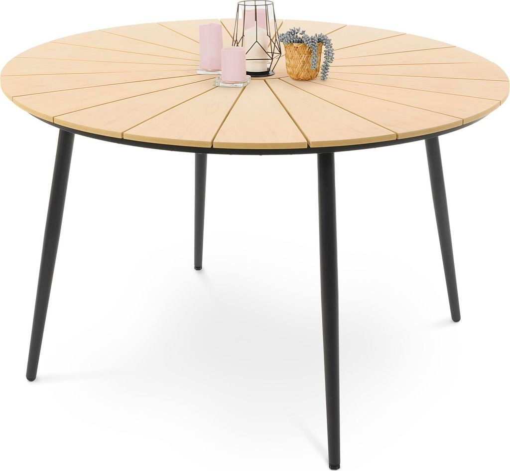 di volio Gartentisch Palermo ø 120 cm, rund - beige, Gartentisch - wetterfest & langlebig, aus Polywood und Aluminium