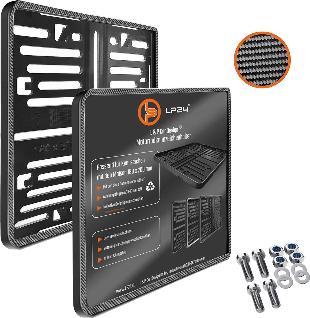 Motorrad Kennzeichenhalter 180x200 Carbon Optik Produktbild 