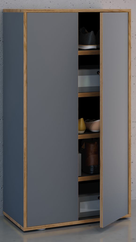 VCM Holz-Schuhschrank | Maße: B. 60 x H. 110 x T. 33 cm | Allzweckschrank | 5 Fächer | 2 Drehtüren - Salia Breite 60 cm