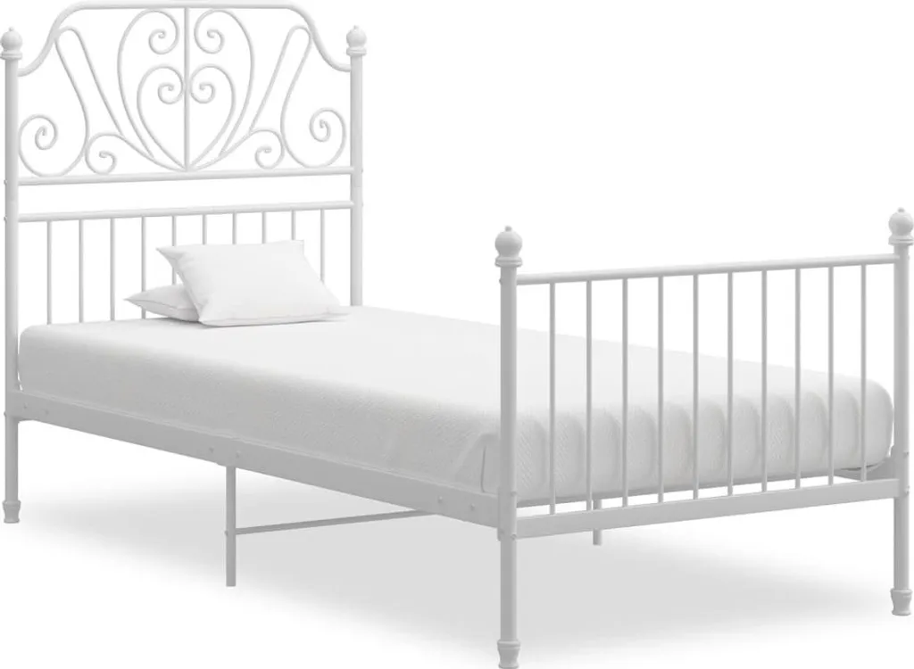 Cadre de lit blanc 100x200 cm en métal pour chambre d'ado ou studio