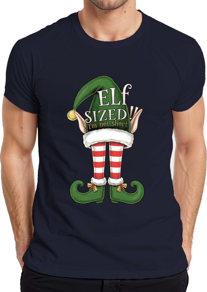ELF SIZED I'm not short lustig Weihnachten Elfen gestreift grün Herren T-Shirt, Navy, XXL