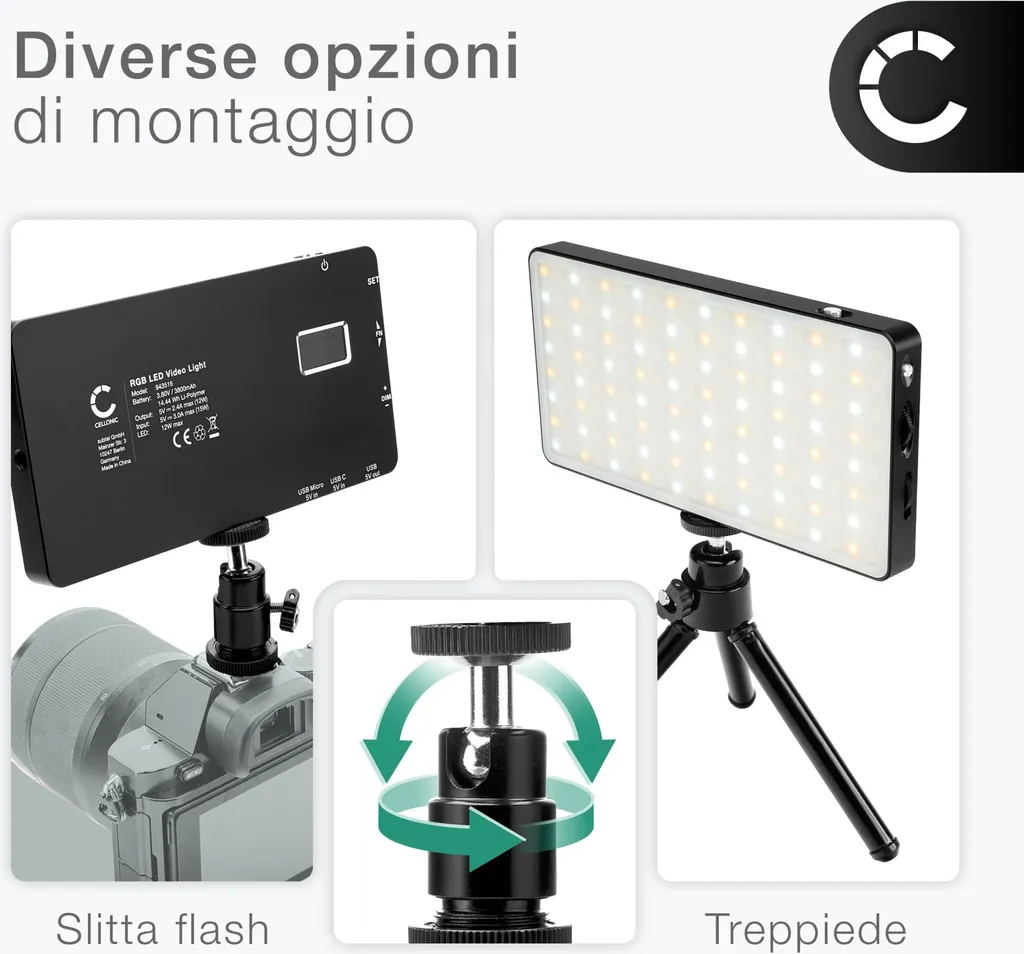 Mini LED RGB CELLONIC: Luce Video USB-C per TikTok e YouTube - 5