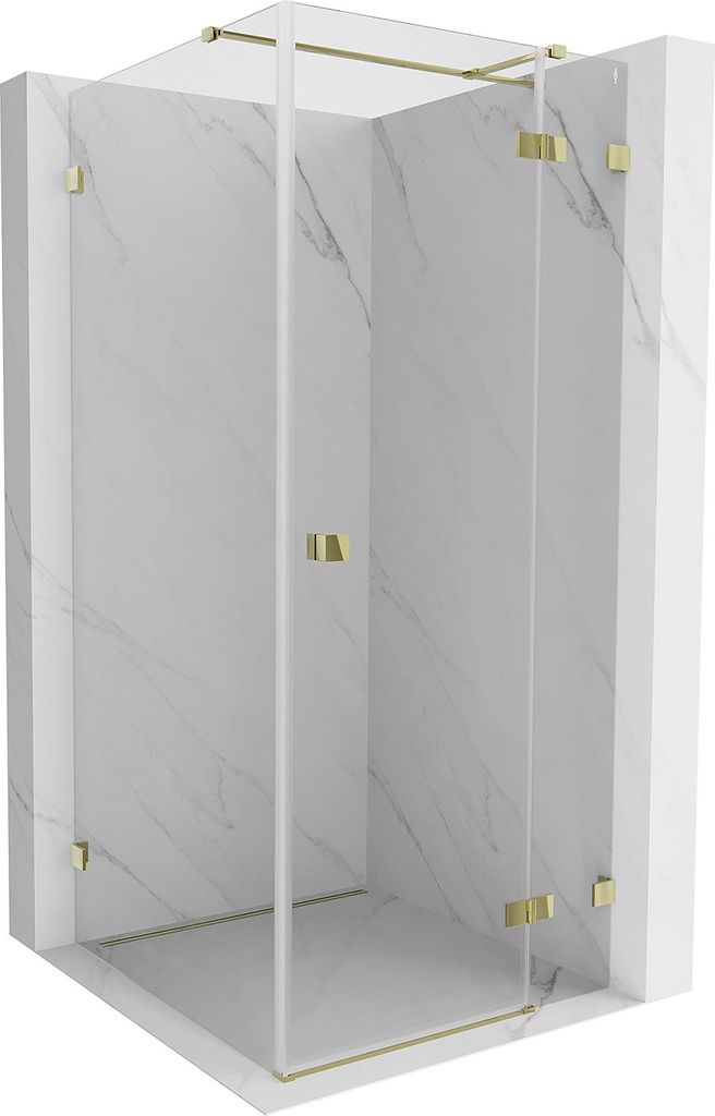 Mexen Lunar T Duschkabine schwenkbar rechts 80 x 80 , transparent, gold - 834T-080-080-50-00-P