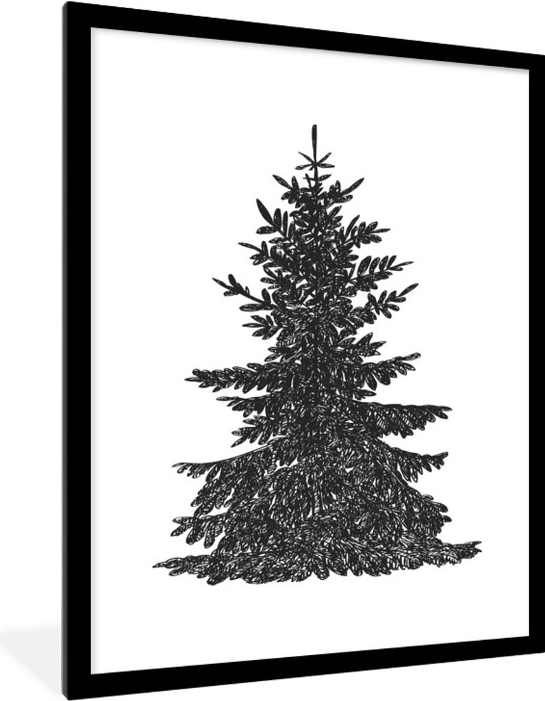MuchoWow Gerahmtes Poster Eine schwarz-weiße Illustration einer Kiefer 60x80 cm - Poster mit Schwarzem Bilderrahmen Wandposter Rahmen Foto Bilde...