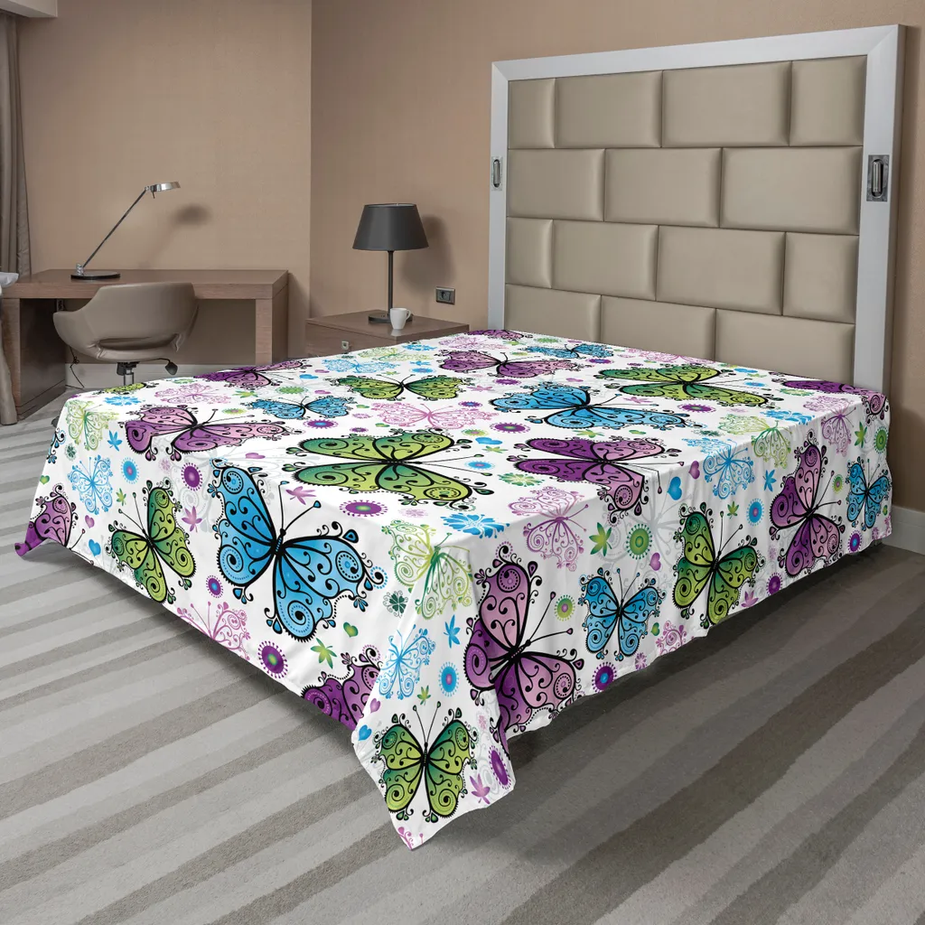 Drap plat doux et confortable à motif papillons colorés 260x228 cm