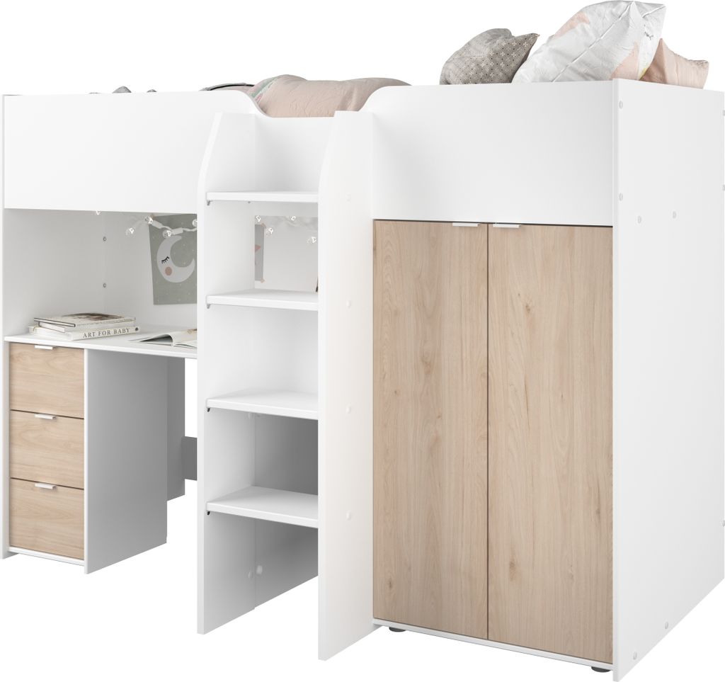 Parisot TOM Hochbett mit Schreibtisch und Kleiderschrank Produktbild 