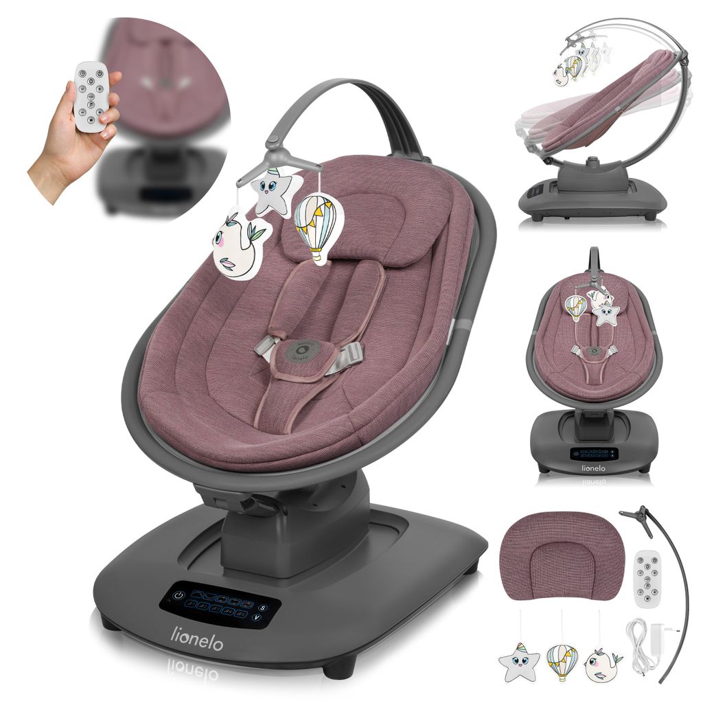 Lionelo Elektrische Babywippe Blossom bis zu 9 kg, Ergonomischer Sitz, 5 Geschwindigkeiten, Bluetooth - Rosa