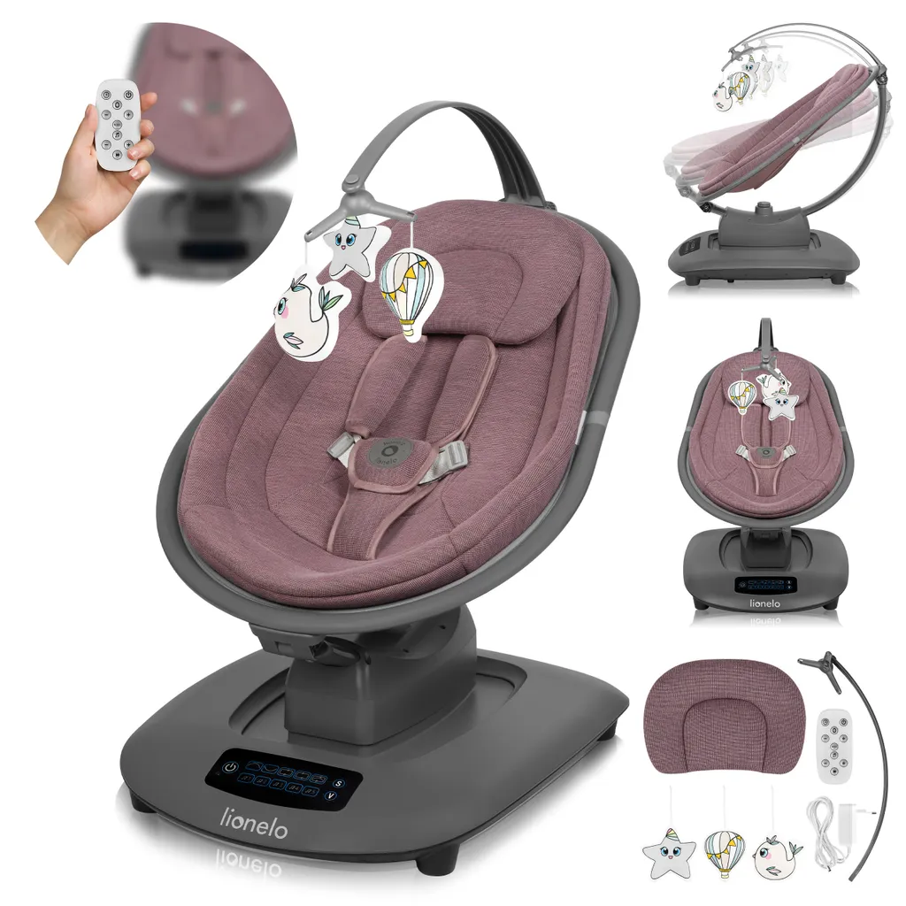 Lionelo Blossom Transat Électrique Rose Bébé 9kg - Bluetooth et Musique
