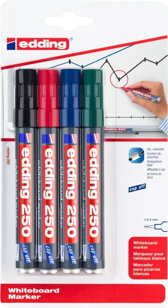Whiteboardmarker edding 250 nachfüllbar 1,5-3mm schwarz, rot, blau, grün VE=10x4 Stück