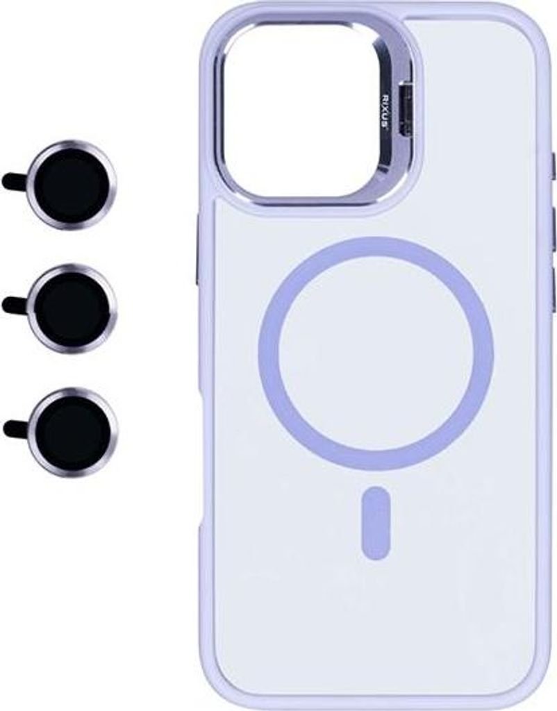 Rixus Magnetic Classic 03 Cover MagSafe Schutz-Hülle mit Ständer für iPhone 16 Pro Max inkl. Kamera-Schutzglas, hellviolett