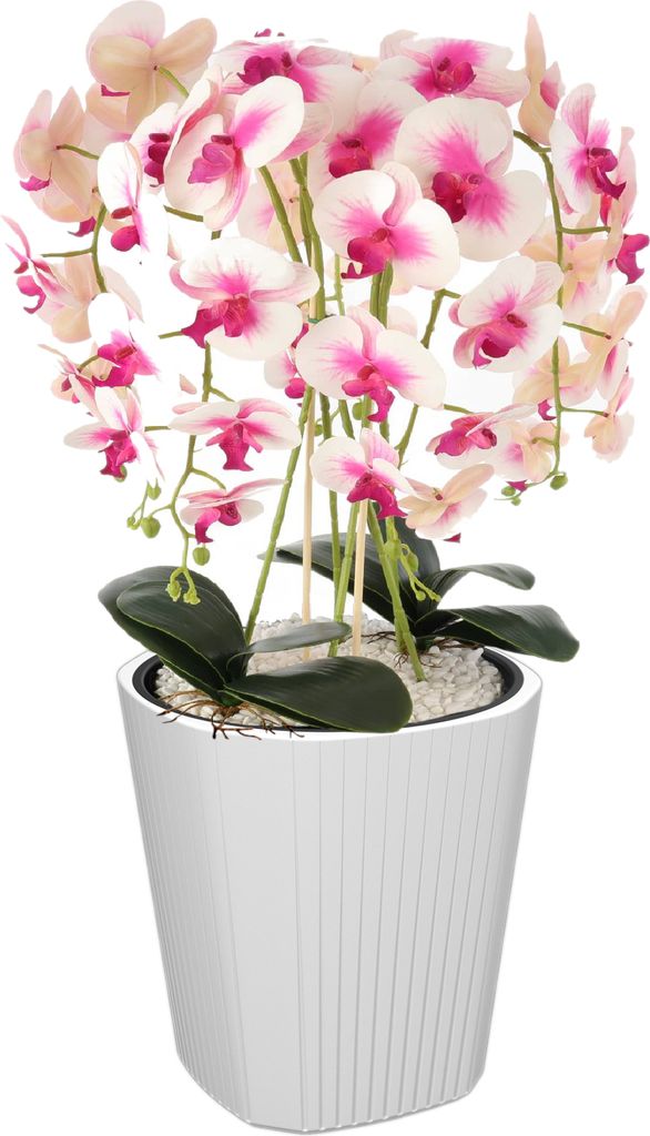 Blumentopf Blumenübertopf Blumenkübel mit Große Einsatz Farbe Weiß Runde Ø39 cm H 41 cm Rille Oberfläche Matt Kunststoff Modern GlamourTerras...