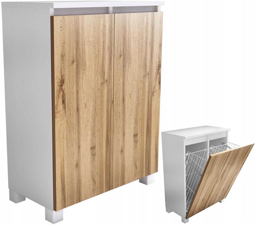 KOMODA ŁAZIENKOWA 60 kosz z koszem na pranie dąb wotan 60cm Zdjęcie produktu 