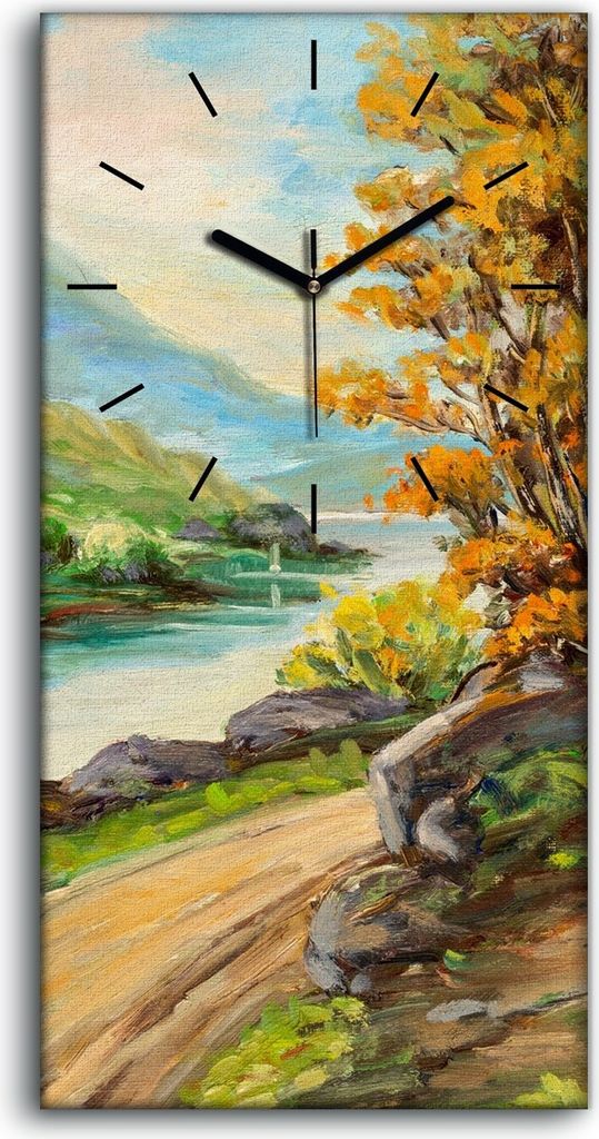 Dekor Leinwand Uhr Wandbilder 30x60 Malerei auf dem Land Pfad Bäume Fluss - schwarze Hände