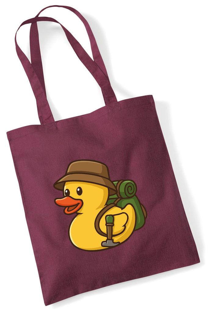 Huuraa Jutebeutel Quietscheente Wanderer Gummiente Hiking 10 Liter Burgundy Baumwolle Tasche Geschenkidee