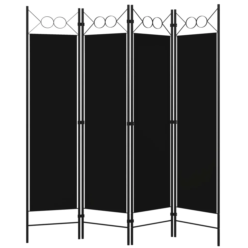 Paravent intérieur noir 4 volets 160 x 180 cm, séparateur de pièce robuste