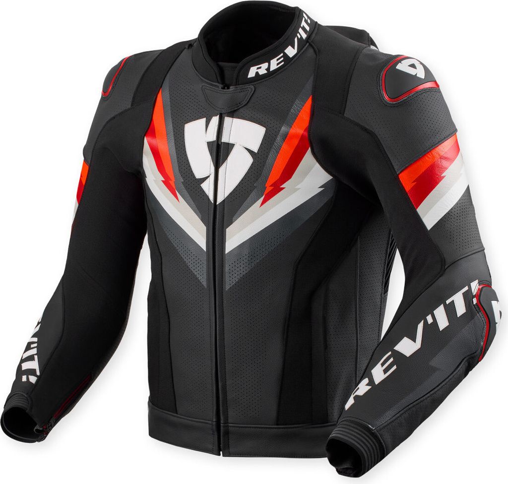 Revit Quantum 3 Pro perforierte Motorrad Lederjacke, schwarz/neon-rot, 54