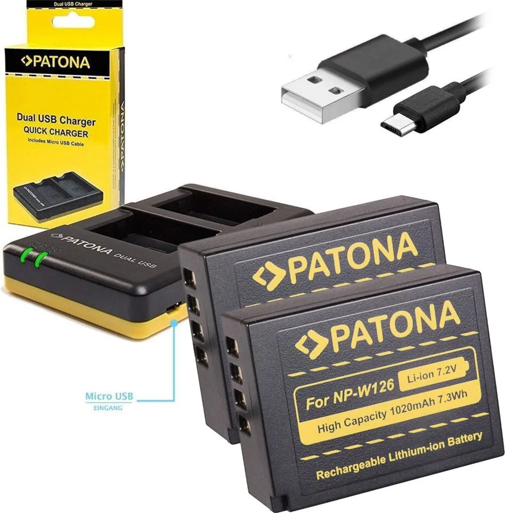 Chargeur Fuji NP-W126 PATONA Dual Quick avec 2x Batteries USB