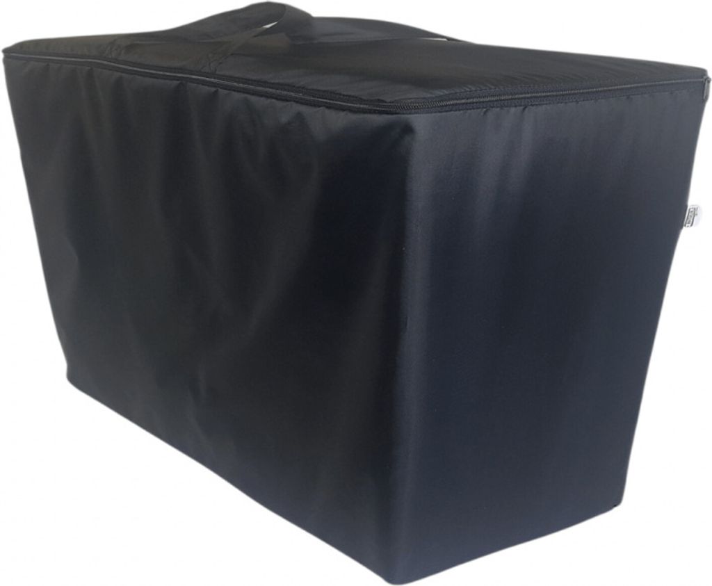 A black storage bag for a folding mattress is shown against a white background.
