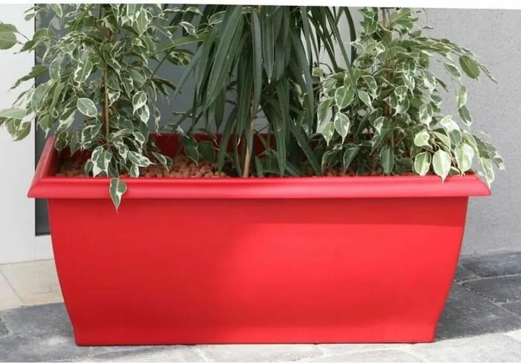 Grand pot de fleurs Riviera rouge 80x40x32 cm idéal pour terrasse et patio
