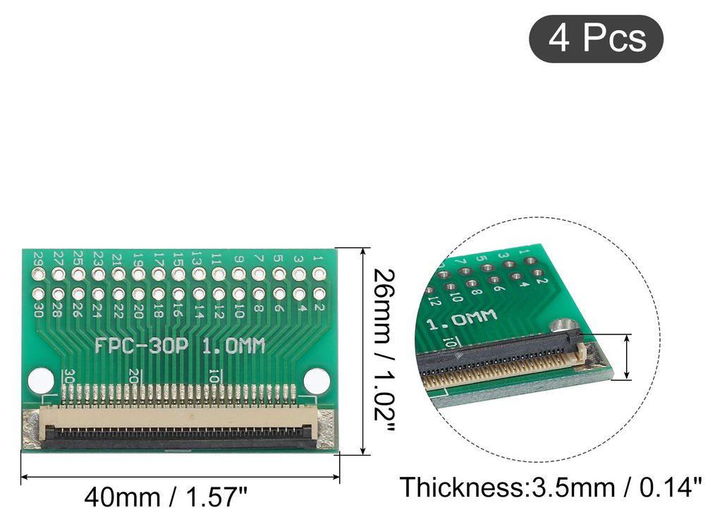 4 Stš¹ck FPC FFC PCB Konverterplatine 30P 1,0 mm auf der Steckseite, 0,5 mm auf der Rš¹ckseite, zu DIP 2,54 mm fš¹r LCD 3D Drucker Kamera DVD...