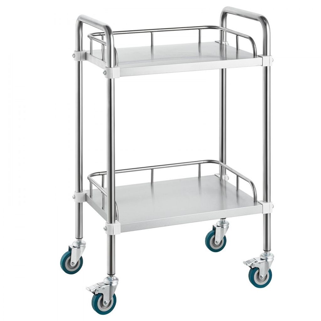 Labor-Rollwagen - Edelstahl 2-Regal-Rollwagen - Servierwagen mit Lenkrollen - Dentalwagen für Klinik, Labor, Krankenhaus, Salon - 385 x 548 x 865 mm