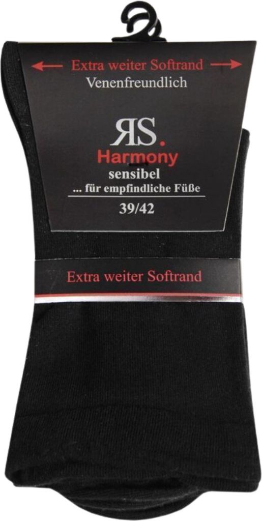 2 Paar Socken Baumwolle Herren extra weit breit ohne Gummi RS Harmony schwarz Gr. 43/46