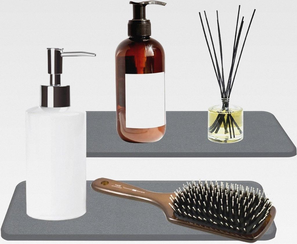 Wasserabsorbierendes Steintablett für Spüle, 2 Stück rutschfeste Diatomit Mundwasserbecher-Untersetzer für Schwämme Bürsten Seife(Farbe:Dunke...