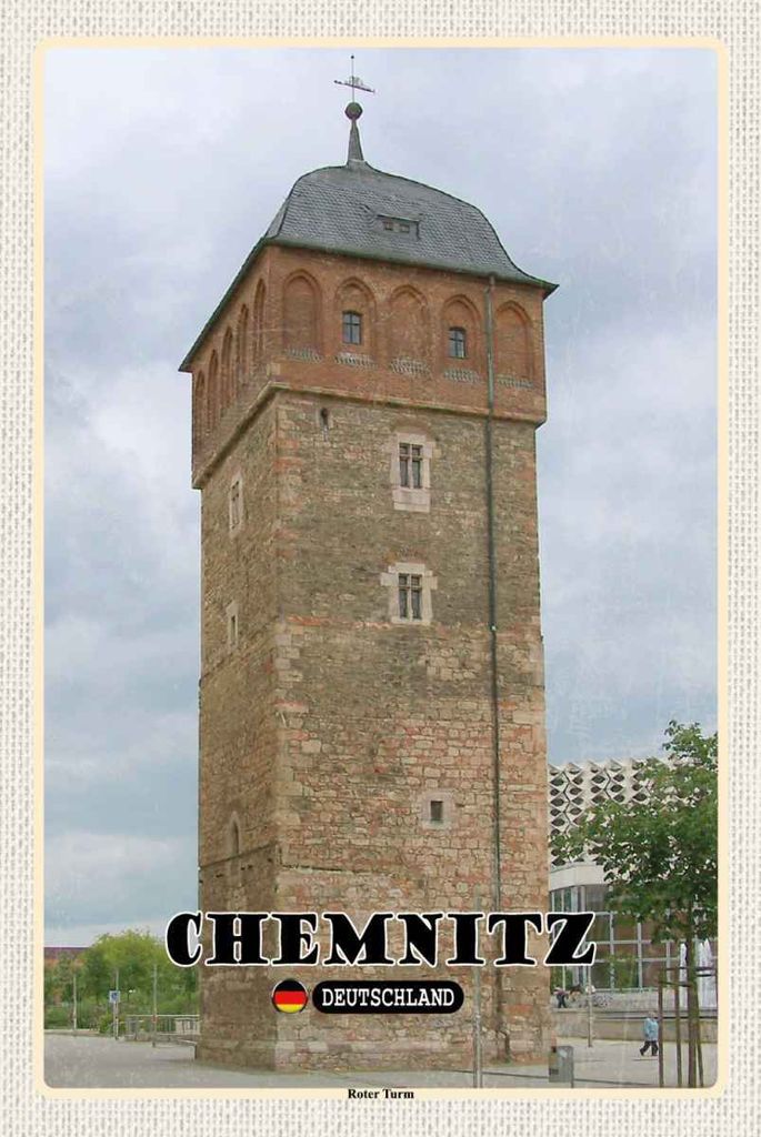 vianmo Holzschild 30x20 cm Chemnitz Deutschland Roter Turm Bildmotiv Reisemotiv Abenteuer Reisen