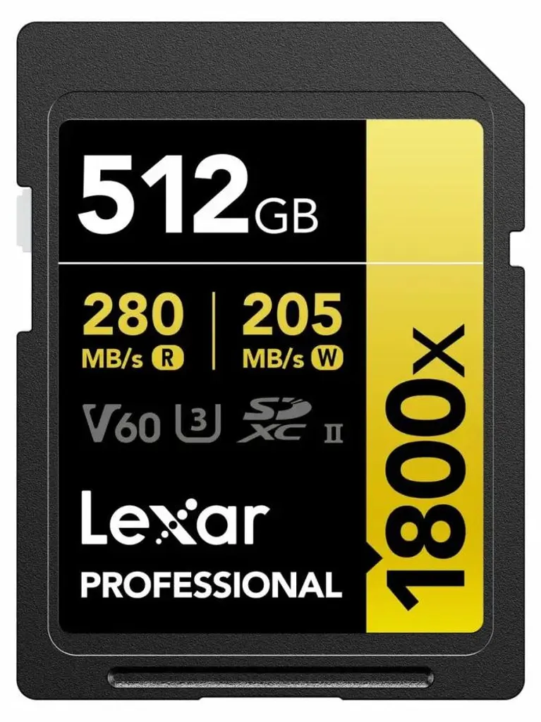 Carte Mémoire SDXC 512 Go Lexar 1800X pour Vidéo 4K et Photo RAW