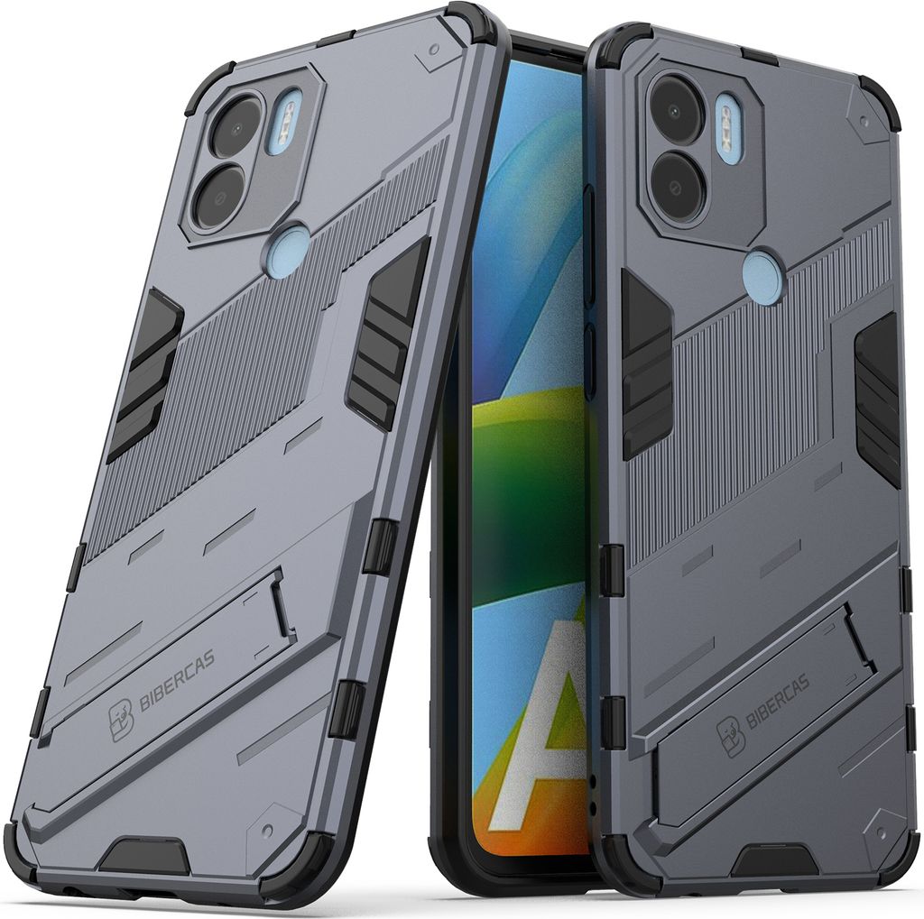 Armor Hülle für Xiaomi Poco C50/Redmi A1+/Redmi A2+, Hybrid PC TPU Bumper Stoßfestes Schutzhülle mit Standfunktion Grau