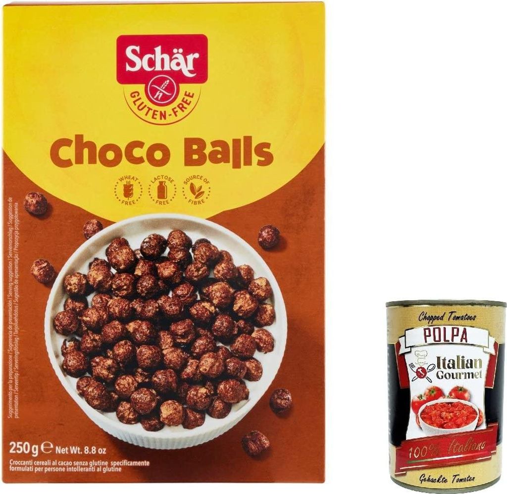 6x Schär Gluten Free Milly Magic Cereali al Cacao Schokopops glutenfrei knusprige Kakao Cerealien 250g + Italian Gourmet Polpa 400g