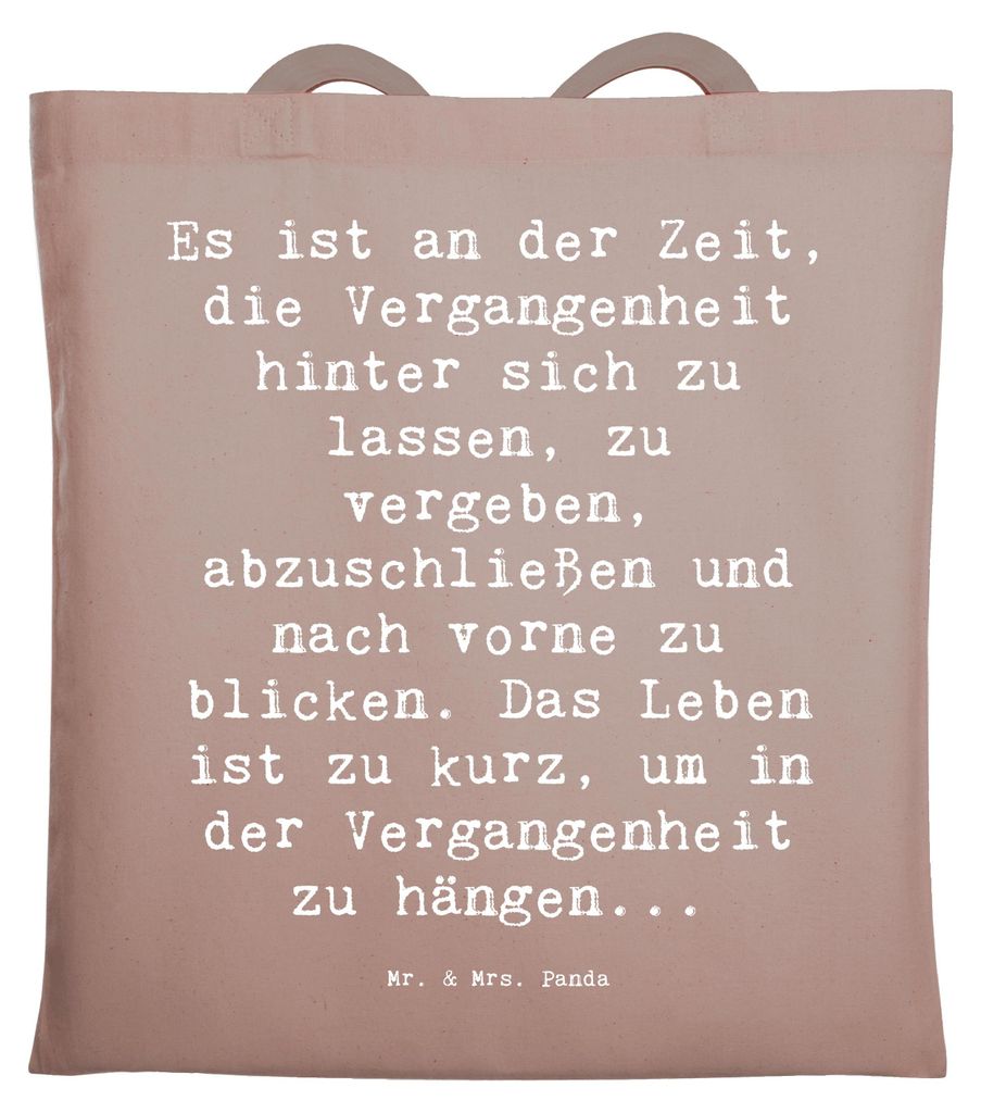 Mr. & Mrs. Panda Tote Bag Spruch Vergebung und Zukunft - Braun Pastell - Geschenk, Vergangenheit, Laptoptasche, Zitat, Liebe, Stoffbeutel, Tasche, ...