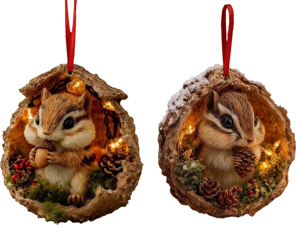 Weihnachtsbaumschmuck mit Waldtieren, 2D-Acryl-Waldtiere zum Aufhängen, Geschenk für Naturliebhaber