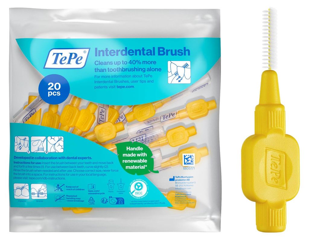TePe Interdentalbürste, gelb, 0,7 mm/ISO 4, 20 Stück, Produktbild 