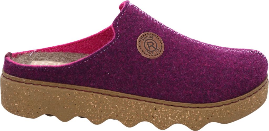 A single purple slipper shoe is shown from the side against a white background.