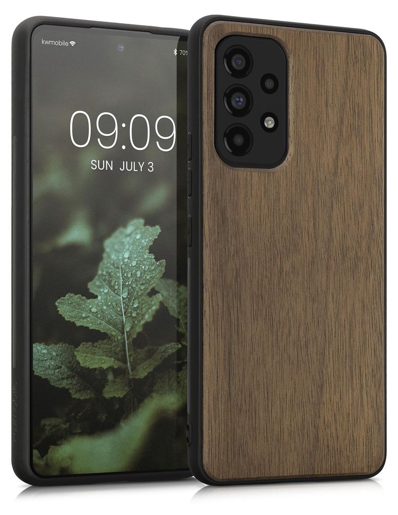 kwmobile Hülle kompatibel mit Samsung Galaxy A53 5G Hülle - Holz Case - stoßfestes Handy Cover - TPU Handyhülle in Dunkelbraun